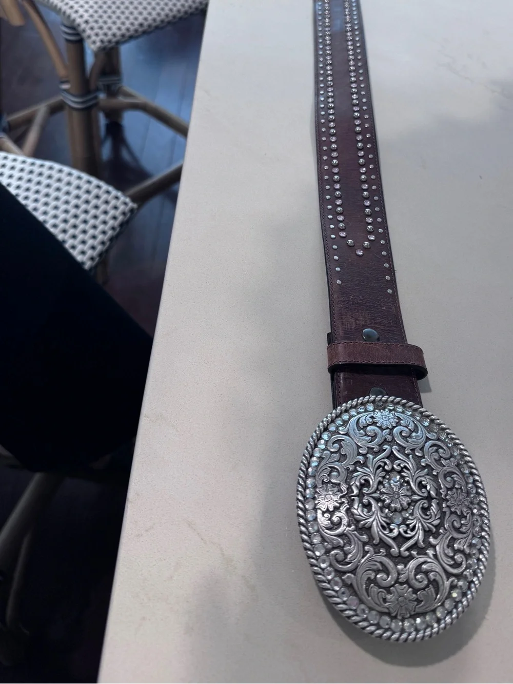 Ariat rhinestone buckle and leather belt size 36/90